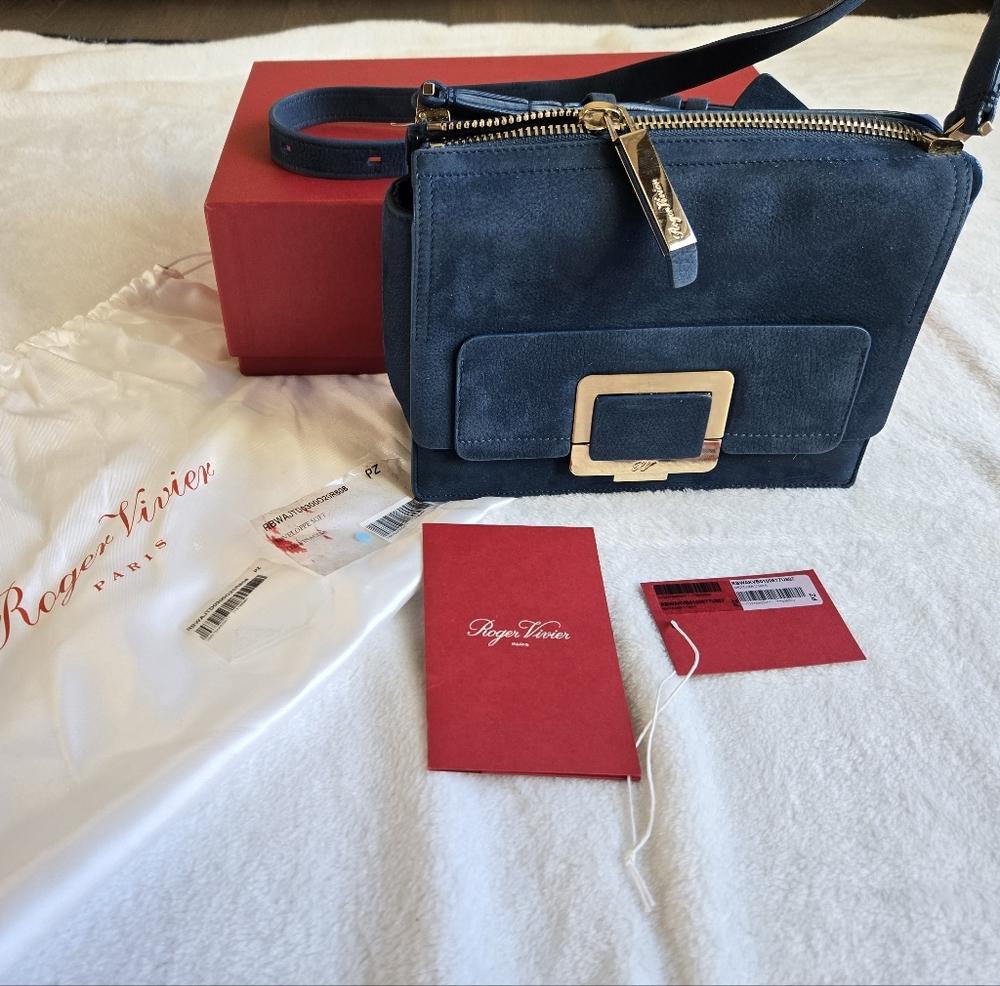 Authentic ROGER VIVIER Blue Nubuck Leather Crossbody bag